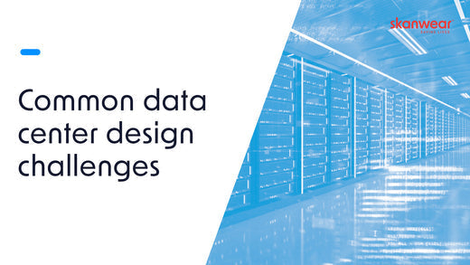 Title card which reads 'Common data center design challenges' with a blue and white image of a data center rack to the right hand side.